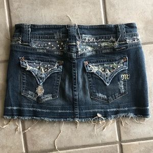 Miss Me jean skirt with army print & rhinestones